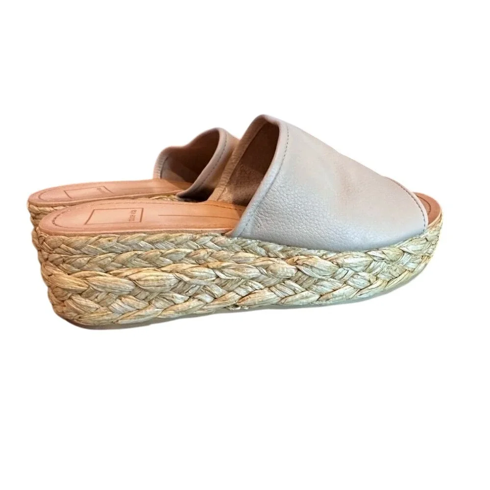Dolce Vita Womens Leather‎ Platform Slide Espadrille Wedge Sandals Cream Tan